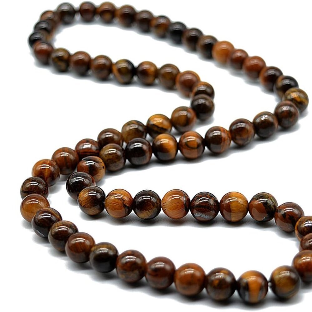 8MM Natural Tiger Eye Lava Stone Beaded Choker Necklace Genuine Gemstone Anxiety